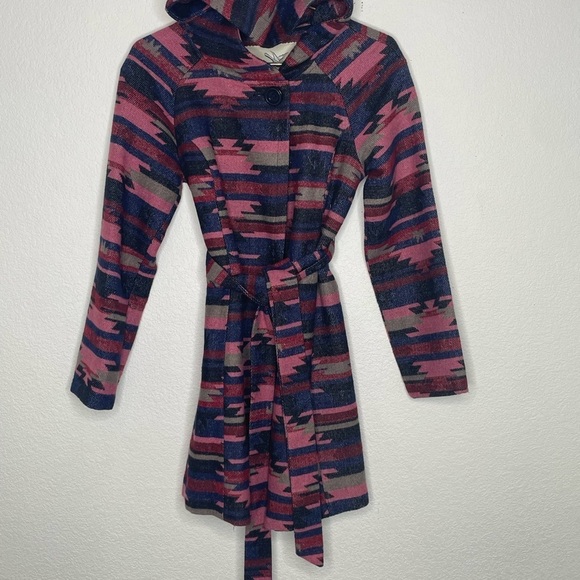 Anthropologie Tabitha jacket hooded belted pink and black “Leona” sz Small - Picture 2 of 9